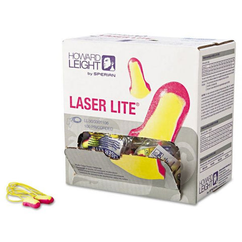 Howard Leight by Honeywell LL-30 Laser Lite Single-Use Earplugs, Corded, 32NRR, Magenta/Yellow, 100 Pairs