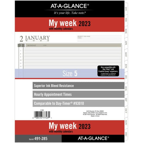 AT-A-GLANCE 2023 RY Weekly Planner Refill, Loose Leaf, Folio Size, 8 1/2" x 11"