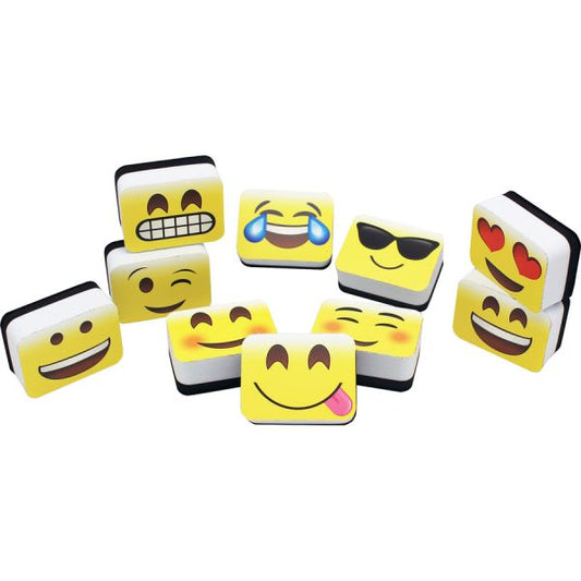 Ashley Emojis Mini Whiteboard Eraser 2" Width x 1.25" Length - Lightweight, Comfortable Grip - Multicolor - 10 / Pack