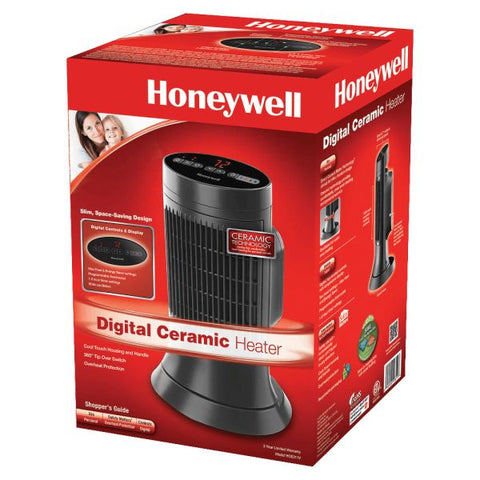 Honeywell Digital Ceramic Mini Tower Heater, 1,500 W, 10 x 7.63 x 14, Black