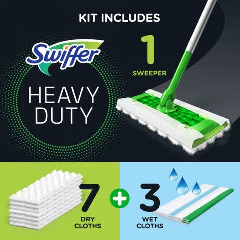 Swiffer Sweeper Dry + Wet Starter Kit, 46"H x 10"W x 8"D, Silver/Green