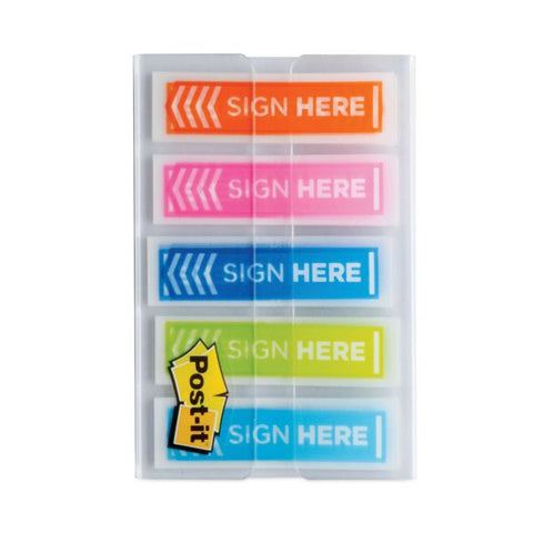 Post-it Flags Arrow Message 0.5" Page Flags, Five Assorted Bright Colors, 20 Flags/Dispenser, 5 Dispensers/Pack