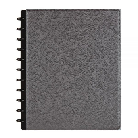 TUL Discbound Notebook, Elements Collection, Letter Size, Narrow Ruled, 60 Sheets, Leather Cover, Gunmetal/Pebbled