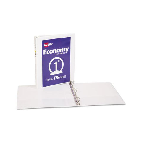 Avery Economy 3-Ring View Binder, 1" Capacity, Round Ring, White