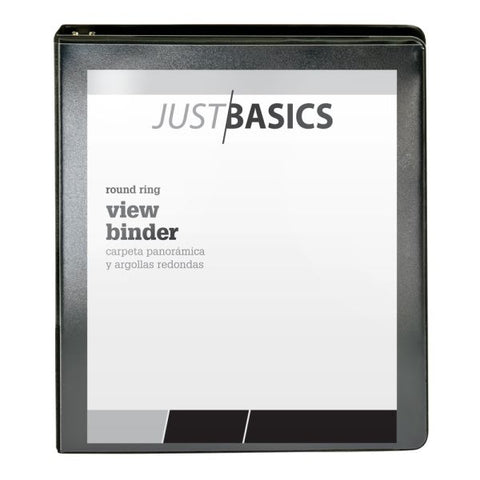 Just Basics 3-Ring View Binder, 1" Round Rings, 61% Recycled, Black