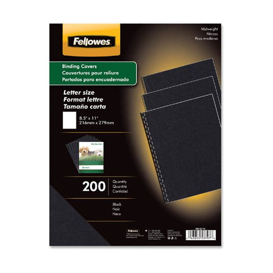 Fellowes Linen Presentation Binding Covers Letter Size - 8.5" x 11" - Black - Unpunched - Wood Pulp - 200/ Pack