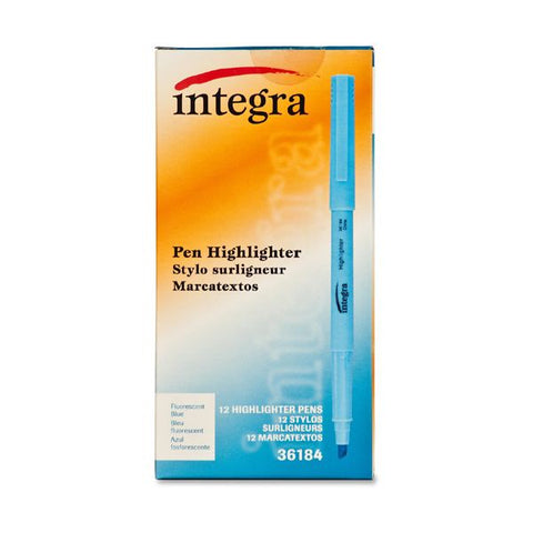 Integra Pen Style Highlighters Chisel Point - Fluorescent Blue - 12/ Box