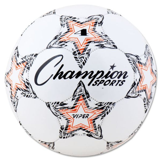 Champion Sports VIPER Soccer Ball, No. 4 Size, 8" to 8.25" Diameter, White