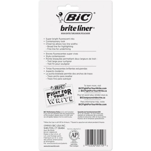 BIC Brite Liner Highlighters, Chisel Point, Yellow, Pack Of 5 Highlighters