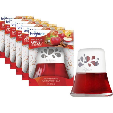 BRIGHT Air Scented Oil Air Freshener, Macintosh Apple and Cinnamon, Red, 2.5oz, 6/Carton