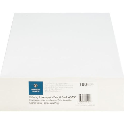 Business Source 10" x 13" Catalog Envelopes #13 1/2 (10" x 13") - 28 lb Paper Weight - Peel & Seal - Paper - White - 100/ Box