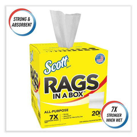 Scott Rags in a Box, POP-UP Box, 12 x 9, White, 200/Box, 8 Boxes/Carton