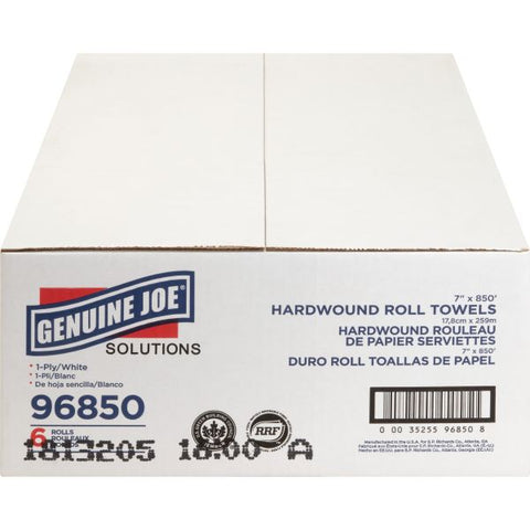 Genuine Joe Hardwound Paper Towel Rolls, 7" x 850 ft, 1 Ply, White, 6 Rolls/ Carton 7" x 850 ft - 1 Ply - White - 6 Rolls/ Carton