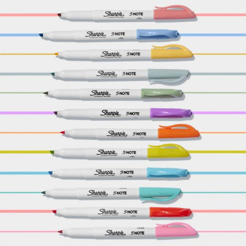 Sharpie S-Note Highlighters, Chisel Tip, Assorted Colors, Pack Of 12 Highlighters