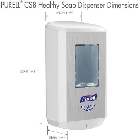 PURELL CS8 Soap Dispenser, 1,200 mL, 5.79 x 3.93 x 10.31, White Automatic - 1.27 quart Capacity - Site Window, Wall Mountable, Durable - White - 1 / Carton