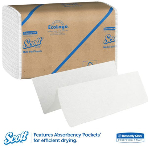 Scott Multi-Fold Paper Towels with Absorbency Pockets, 9 1/5 x 9 2/5, 1-Ply, White, 250 Sheets/Pack, 16 Packs/Carton