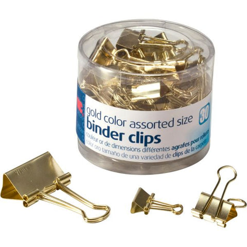 OIC Binder Clips Assorted Sizes - Assorted Capacities - 30/ Pack - Gold