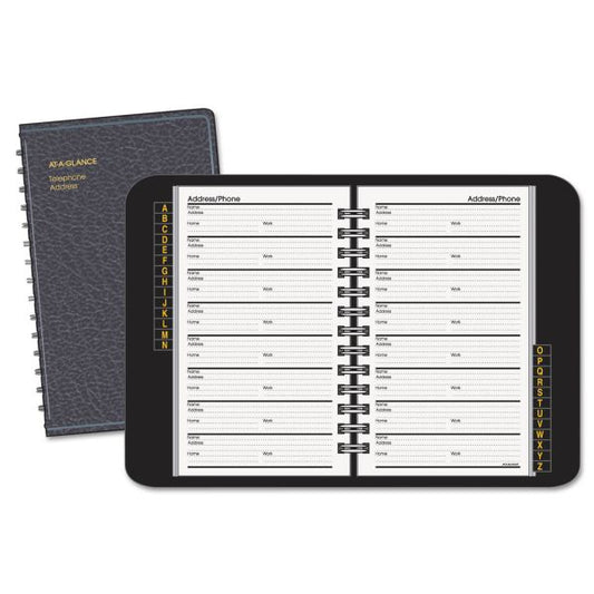 AT-A-GLANCE Telephone/Address Book, 4.78 x 8, Black Simulated Leather, 100 Sheets