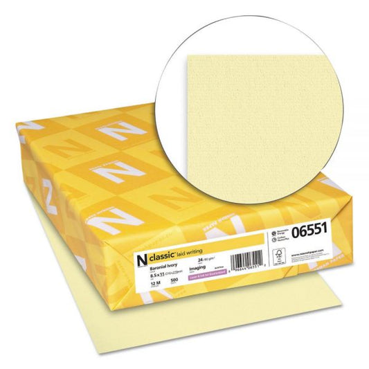 Neenah Paper CLASSIC Laid Stationery Writing Paper, 24 lb Bond Weight, 8.5 x 11, Baronial Ivory, 500/Ream