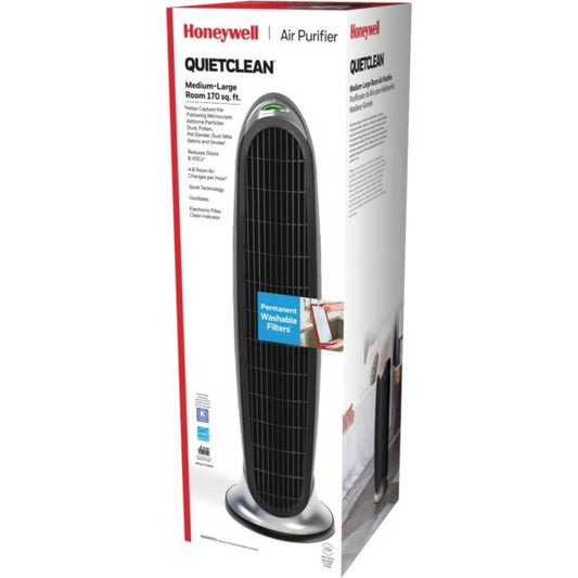 Honeywell QuietClean HFD-120-Q Tower Air Purifier 11" x 29" x 10" - 170 Sq. ft. Coverage - 3 Speed - Black