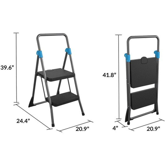 Cosco Commercial 2-Step Folding Stool, 300 lb Capacity, 20.5 x 24.75 x 39.5, Gray