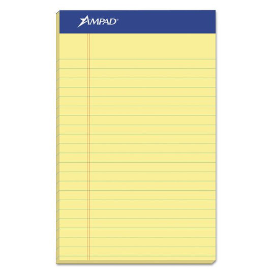 Ampad Perforated Writing Pads, Narrow Rule, 50 Canary-Yellow 5 x 8 Sheets, Dozen