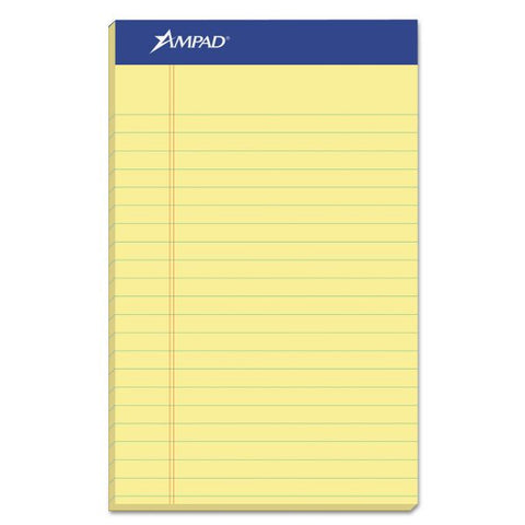 Ampad Perforated Writing Pads, Narrow Rule, 50 Canary-Yellow 5 x 8 Sheets, Dozen