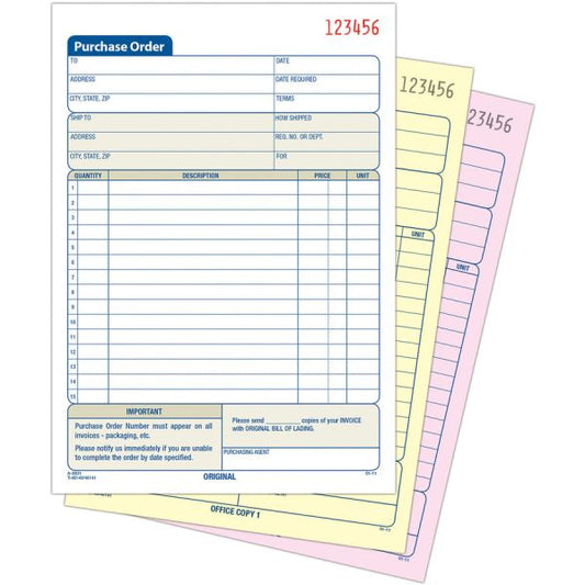 Adams 3-Part Carbonless Purchase Order Forms 3 Part - Yes - 8.43" x 5.56" Sheet Size - 1 / Each