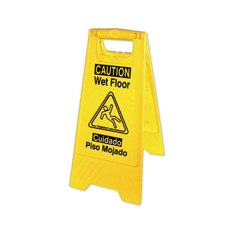 Impact Products English/Spanish Wet Floor Sign 1 Each - Caution Wet Floor Print/Message - 1" Width x 24.6" Height - Rectangular Shape - Vinyl - Yellow, Black