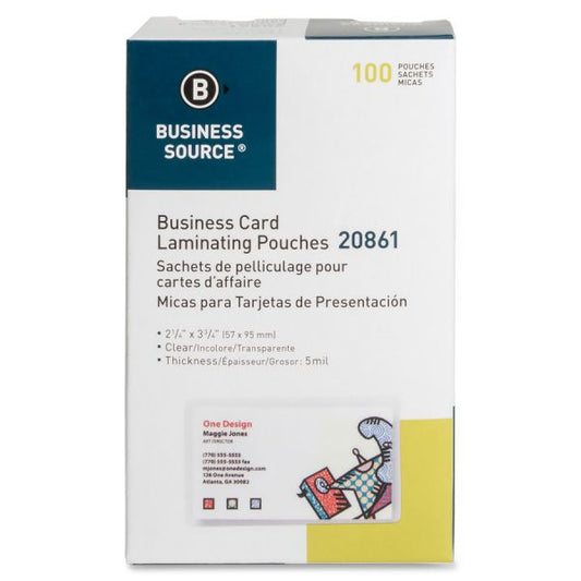 Business Source Business Card Laminating Pouches 2 1/4" x 3 3/4" - 5 mil Thickness - Clear - 100/ Box