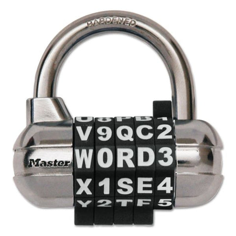 Master Lock Password Plus Combination Lock, Hardened Steel Shackle, 2.5" Wide, Chrome/Assorted