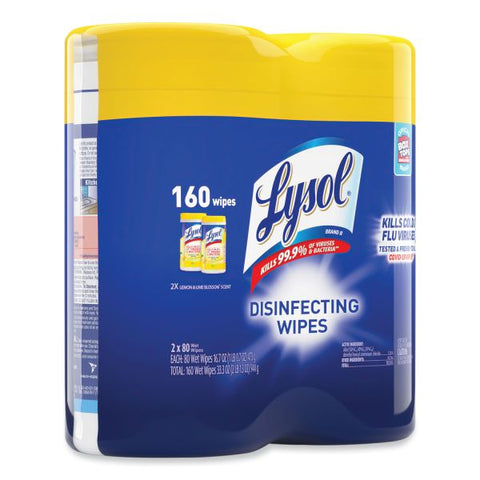 LYSOL Brand Disinfecting Wipes, 7 x 7.25, Lemon and Lime Blossom, 80 Wipes/Canister, 2 Canisters/Pack, 3 Packs/Carton