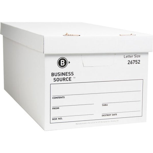 Business Source Light-Duty Storage Boxes With Lift-Off Lids 12" x 24" x 10" - Letter Size - Stackable Up To 500 lbs - Corrugated Cardboard - White - 12/ Carton