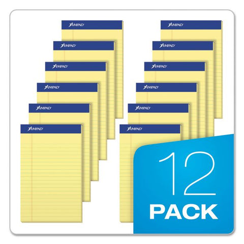 Ampad Perforated Writing Pads, Narrow Rule, 50 Canary-Yellow 5 x 8 Sheets, Dozen