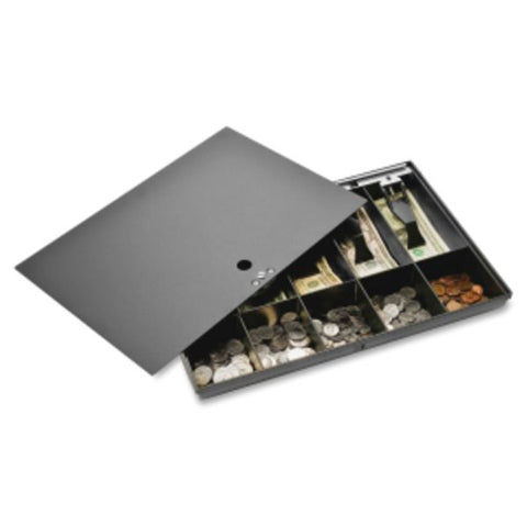 Sparco Locking Cover Money Tray 16" x 11" x 2.3" Size - 10 Compartments - Steel/Plastic - Black