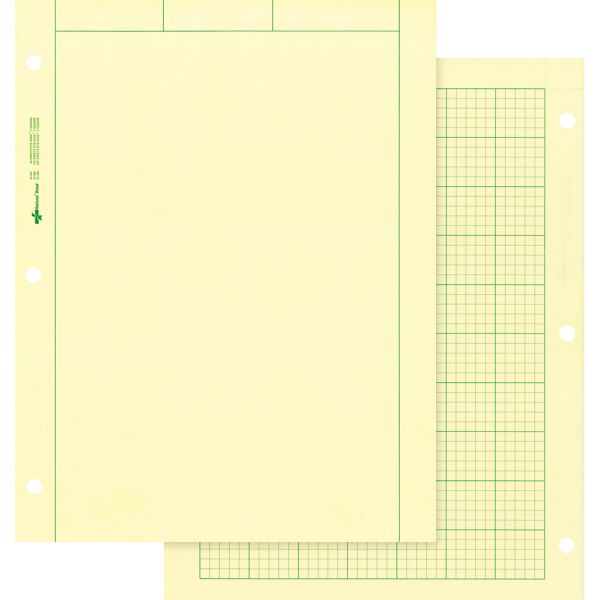 Rediform Computation Pads - Letter Letter Size (8 1/2" x 11") - 5 Squares/ Inch - Green With Green Ruling - 3-Hole Punched - 100 Sheets/ Pad - 1 Pad