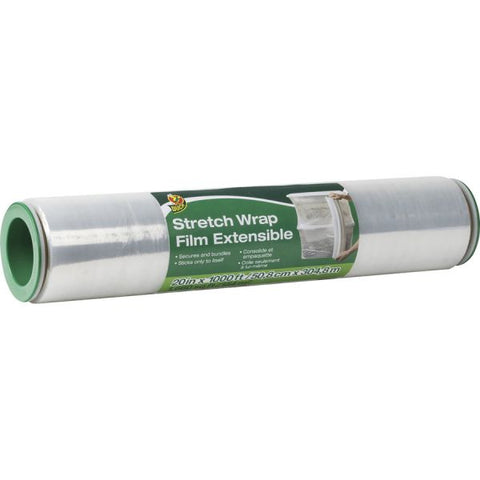 Duck Extensible Stretch Wrap Film 20" Width x 1000 ft Length - Non-adhesive, Durable, Handle, Self-stick - Plastic Film - Clear