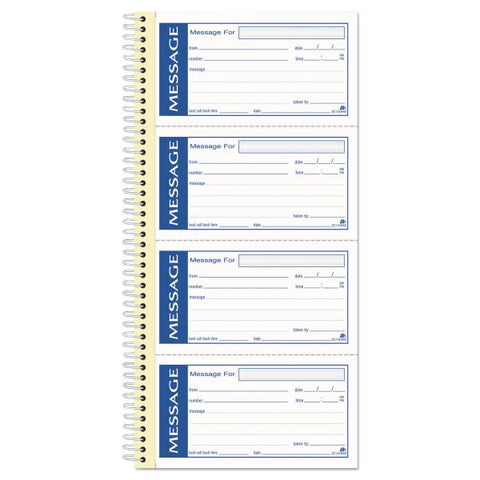 Adams Write 'n Stick Phone Message Book, Two-Part Carbonless, 4.75 x 2.75, 4 Forms/Sheet, 200 Forms Total