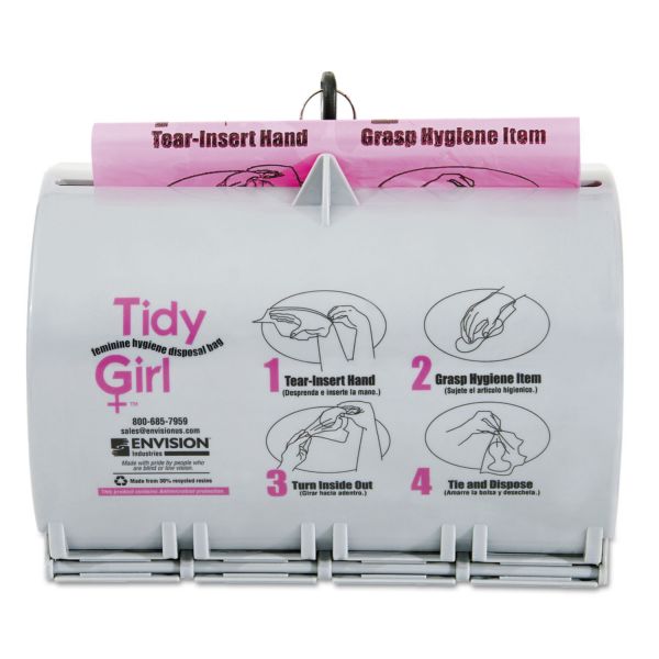 Tidy Girl Plastic Feminine Hygiene Disposal Bag Dispenser, Gray