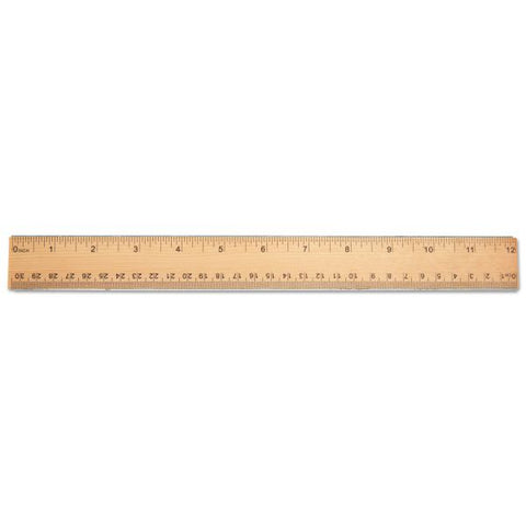 Universal Flat Wood Ruler w/Double Metal Edge, Standard, 12" Long, Clear Lacquer Finish