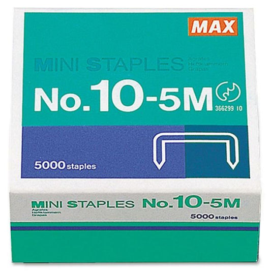 MAX No.10-5M Mini Staples Half Strip (100 per Strip) - 3/16" Leg Length - 5,000/ Box