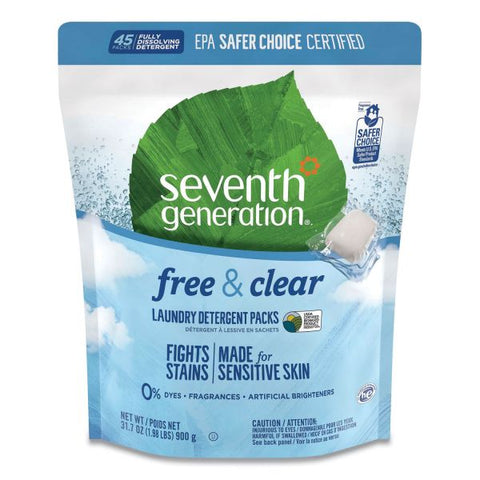 Seventh Generation Natural Laundry Detergent Packs, Powder, Unscented, 45 Packets/Pack