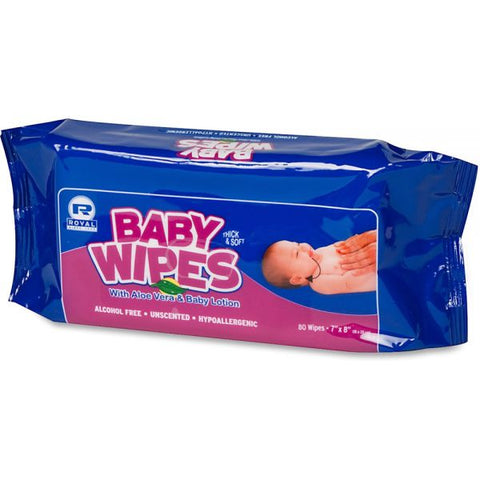 AmerCareRoyal Baby Wipes Refill Pack, 8 x 7, White, 80/Pack, 12 Packs/Carton