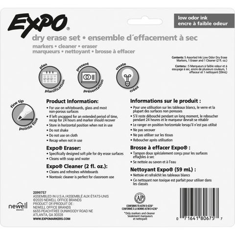 EXPO Dry Erase Marker, Eraser and Cleaner Kit, Fine, 5 Assorted, 1 set