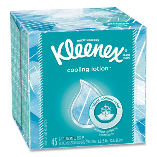 Kleenex Cooling Lotion Facial Tissue, 2-Ply, White, 45 Sheets/Box, 27 Boxes/Carton 3 Ply - 8.20" x 8.40" - White - Unscented, Absorbent - For Home, Office, School - 45 Per Box - 1 Each