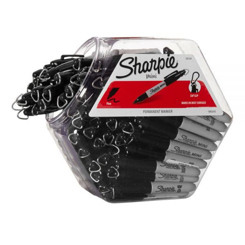 Sharpie Mini Permanent Markers, Fine Point, Gray Barrel, Black Ink, Canister Of 72 Markers