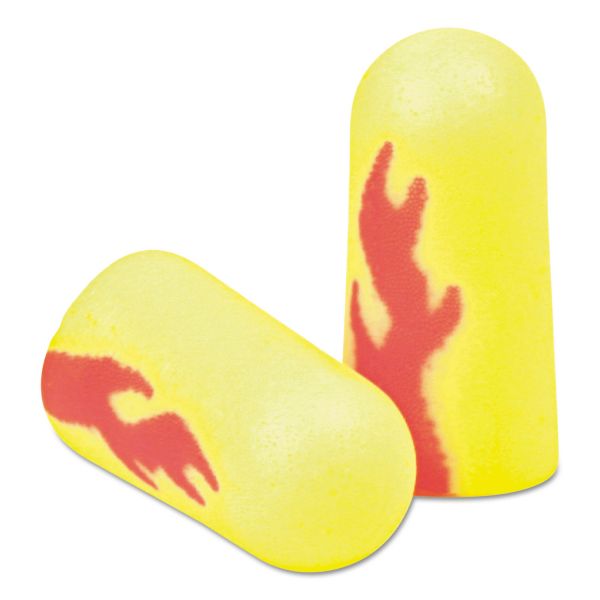 3M E-A-Rsoft Blasts Earplugs, Cordless, Foam, Yellow Neon/Red Flame, 200 Pairs/Box