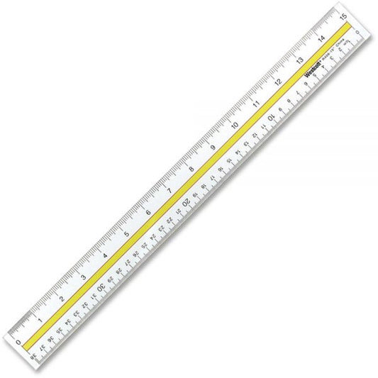 Westcott Acrylic Data Highlight Reading Ruler With Tinted Guide, 15" Long, Clear/Yellow