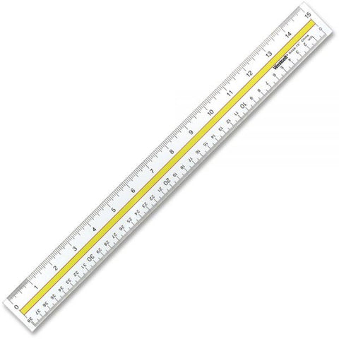 Westcott Acrylic Data Highlight Reading Ruler With Tinted Guide, 15" Long, Clear/Yellow