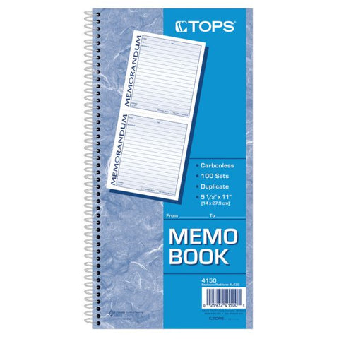 TOPS Memorandum Book, Two-Part Carbonless, 5.5 x 5, 2 Forms/Sheet, 100 Forms Total